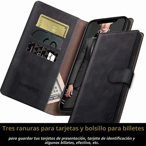 Vista 5 de SUANPOT Funda de piel tipo cartera para Samsung Galaxy S20 de 6.2 pulgadas (no S20+/S20 Ultra) con bloqueo RFID, tarjetero de crédito, funda