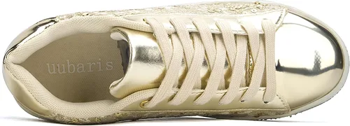 Vista 5 de UUBARIS Tenis con purpurina para mujer, diseño floral, elegante, con diamantes de imitación, para boda, novia, zapatos de lentejuelas brillantes