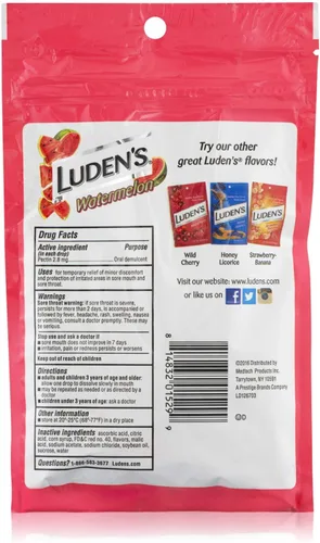 Vista 3 de Luden's - Gotas de sandía para la garganta para la tos, pastilla de pectina/demulcente oral, 25 unidades por paquete (3 paquetes en total)