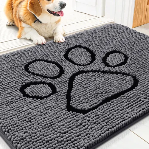 Vista 151 de Smiry Tapete para puerta de perro para patas fangosas, absorbente y Gris y negro
