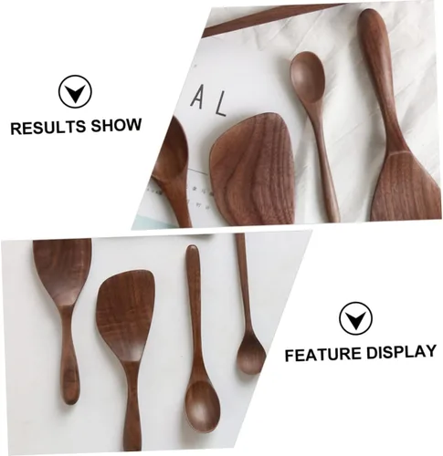 Vista 8 de SHERCHPRY Juego de 5 cucharas de madera de nogal negro para servir, cucharón de arroz con miel, herramienta de cocina
