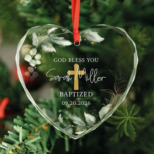Vista 23 de Adorno de cristal personalizado para bautismo de bebé, regalo de bautismo para niños y niñas, regalo de confirmación, adorno de árbol de Navidad