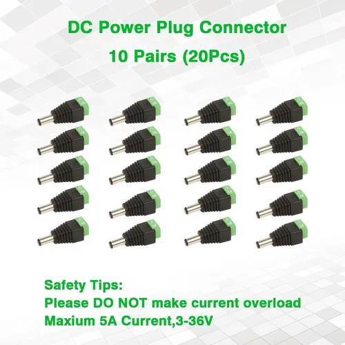 Vista 2 de Juego de 40 conectores macho de alimentación DC de 12 V, conector de barril de 5,5 mm x 2,1 mm, adaptador de alimentación para tira de luces LED