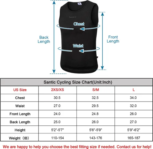 Vista 2 de Santic Camiseta sin mangas de ciclismo con capa base para hombre, camiseta sin mangas, chaleco de secado rápido