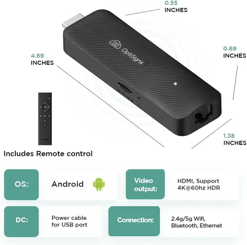 Vista 5 de OptiSigns OptiStick Digital Signage Player - Android-Based 4K UHD HDMI Stick, Quad Core, WiFi/Ethernet, Remote Screen Management