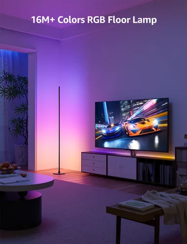 Vista 8 de Lepro OE1 Lámpara de pie de esquina AI, lámpara de esquina LED inteligente RGBICW con sincronización de música, habilitada para Alexa, diseñador