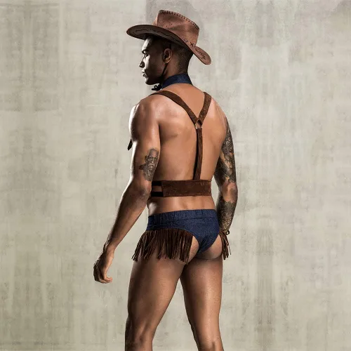 Vista 4 de Conjunto de lencería sexy de vaquero para hombre, disfraz de uniforme retro para juego de roles
