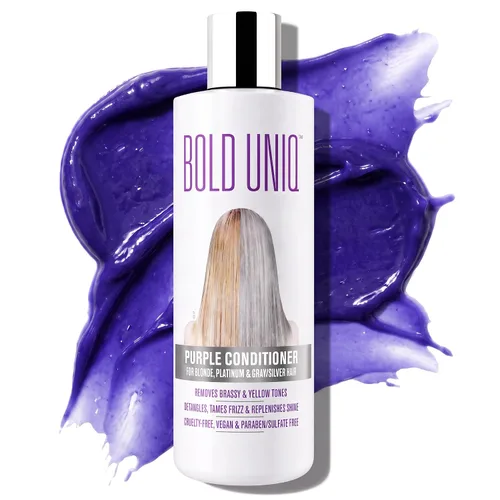 Vista 13 de Bold Uniq Mascarilla morada para el cabello rubio, platino, decolorado, plateado, gris, ceniza y cobrizo. Elimina los tonos amarillos y acondiciona