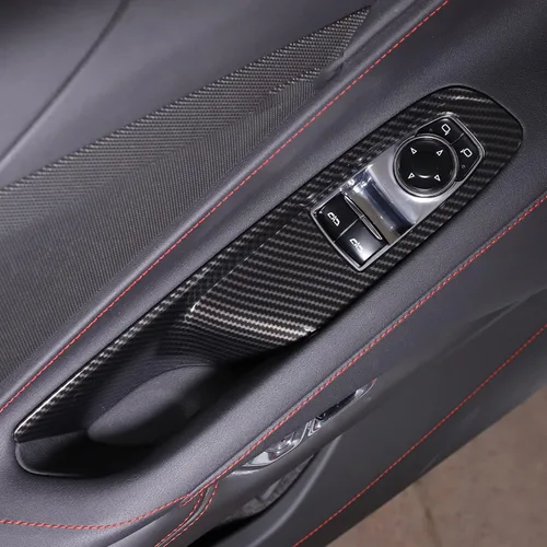 Vista 3 de Cubierta para interruptor de elevación de ventana compatible con Chevrolet Corvette C8 2020-2023, accesorios C8 (patrón de fibra de carbono)