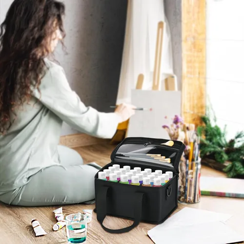 Vista 6 de Organizador de pintura acrílica, bolsa con asa y correa para el hombro para almacenamiento de pintura para manualidades, almacenamiento de pintura