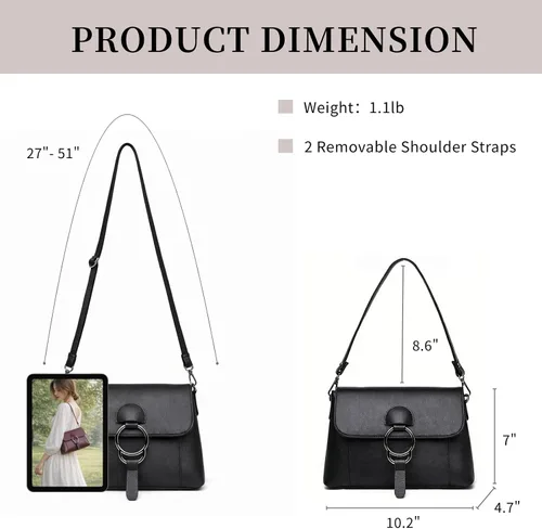Vista 7 de Bolso cruzado de cuero para mujer, con múltiples bolsillos, bolso de hombro, bolsos y bolsos de mano, bolso de mano, bolso de mano con asa superior