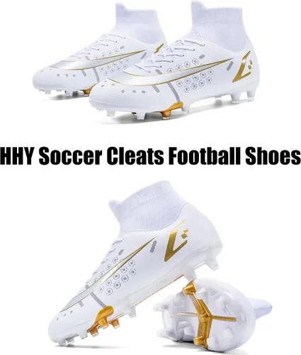 Vista 8 de HHY Botines de fútbol para hombre, zapatos de fútbol de caña alta, antideslizantes, para interiores y exteriores, césped firme, botas de combate