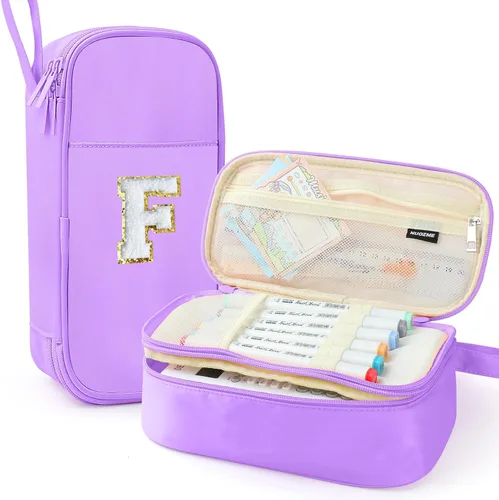 Vista 45 de Estuche Grande para Lápices, Bolsa de Lápices de Gran Capacidad, Bolsa de Lápices Personalizada con Inicial con Cremallera Suave, Múltiples