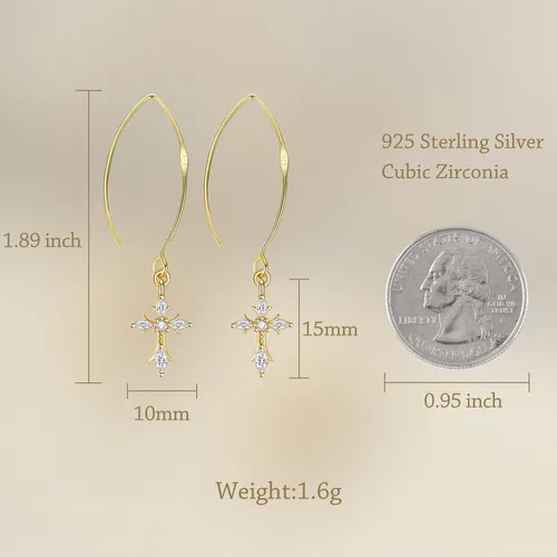 Vista 6 de Aretes colgantes de oro de 14 quilates S925 de corte curvo con alambre fino para mujer