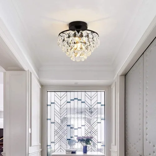 Vista 7 de Modern Celing Light Small Crystal Fixture Mini Black Semi Flush Mount Chandelier Light Fixture for Hallway Bedroom Bathroom Closet e26