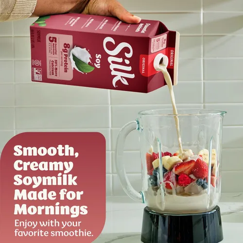 Vista 9 de Silk - Leche de soya, original, sin lácteos, vegana, sin OGM verificada por el «Proyecto Non-GMO», medio galón, 64 fl oz