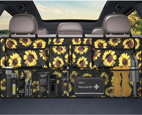 Vista 12 de Organizador de maletero Femuar, organizador de cajuela de gran capacidad (106,7*45,7 cm), bolsa de almacenamiento plegable para el coche con 8