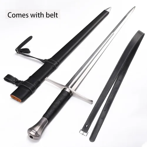 Vista 6 de Handmade Cast Sharp Blade Medieval Sword, Full Tang, with Leather Protective Cover,Real Metal Sword for Collection Gift