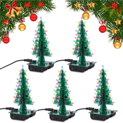 Vista 11 de Icstation - Kit para montar árbol de Navidad, 3D, con luces LED de 7 colores intermitentes para práctica de soldadura eléctrica.