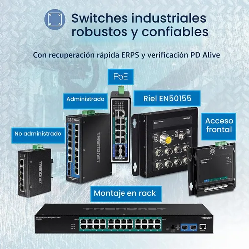 Vista 7 de TRENDnet Conmutador de carril DIN de Ethernet rápido industrial, TI-E50