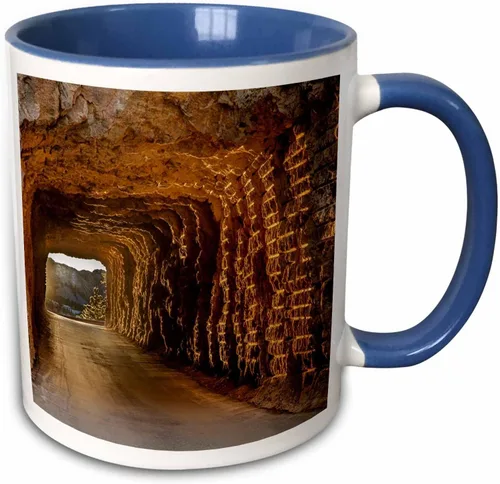 Vista 11 de 3dRose Tunnel on Iron Mountain Road at Sunset 11oz Two-Tone Black Mug