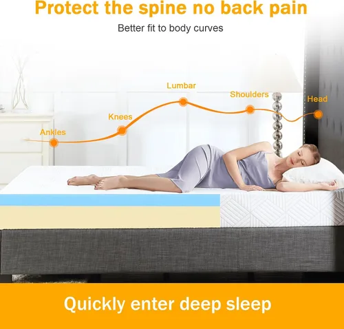 Vista 3 de Colchón de Cama Tamaño Twin de Espuma Viscoelástica con Gel en una Caja, Firmeza Media y Buen Soporte, Diseño Removible y Lavable, Tela
