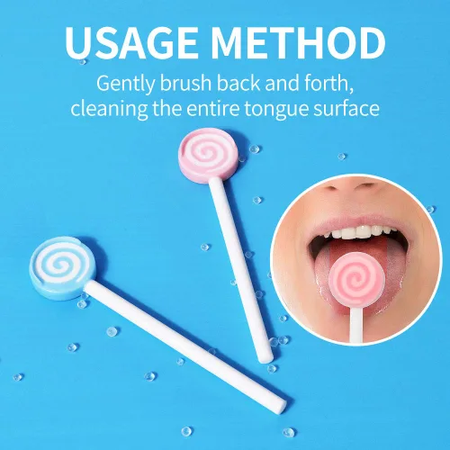 Vista 7 de Y-Kelin Raspador de lengua para niños de 2 a 8 años, limpiador de silicona 100% libre de BPA, linda paleta con asas fáciles de agarrar y fundas