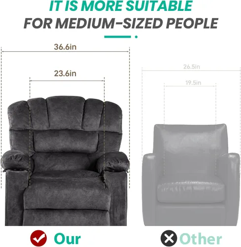 Vista 3 de Silla reclinable moderna ergonómica para sala de estar, sofá individual, con relleno de espuma, 2 portavasos y bolsillo lateral