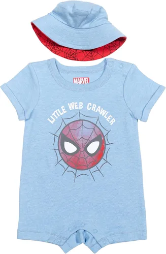 Vista 7 de Marvel Conjunto de mameluco y sombrero de sol de Vengadores Spiderman Baby Boys