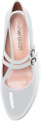 Vista 3 de Zapatos de tacón bajo con hebilla de punta redonda para mujer, con correa ajustable y correa ajustable, 2 pulgadas