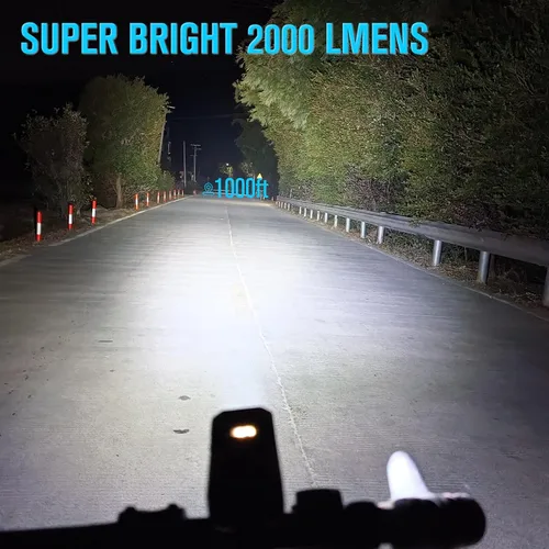 Vista 2 de Juego de luces LED para bicicleta de 2025, 2000 lúmenes, luces de bicicleta recargables delanteras y traseras, tiempo de ejecución de más de 36