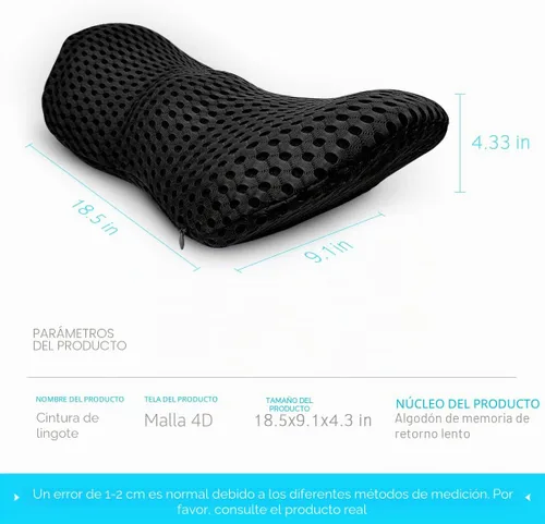 Vista 4 de Almohada de apoyo lumbar Panduo para silla de oficina, almohada lumbar de espuma viscoelástica para alivio del dolor de espalda baja (Negro)