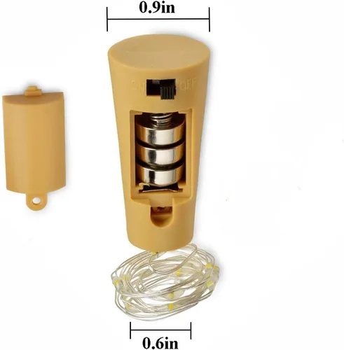 Vista 4 de Luces para botella de vino con corcho, paquete de 6 unidades, funciona con pilas, 15 luces LED en forma de corcho, alambre plateado, miniluces