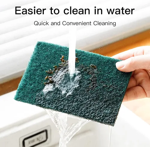 Vista 5 de Esponjas de limpieza pesadas antiarañazos, esponja de limpieza de platos, herramienta de limpieza reutilizable verde para el hogar, para cocina