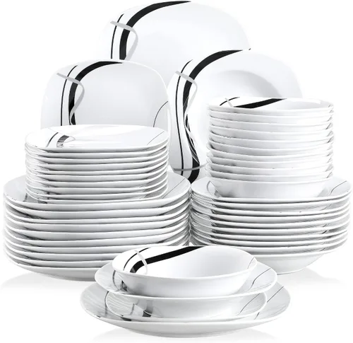 Vista 33 de VEWEET Annie - Vajilla de porcelana para 6 personas, 30 piezas, con platos y tazones, incluyendo cena, postre, sopa, tazas y platillos