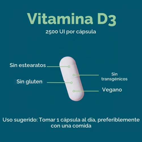 Vista 5 de BESTVITE Vitamina D3 vegana 2500 UI (120 cápsulas vegetales) - Sin