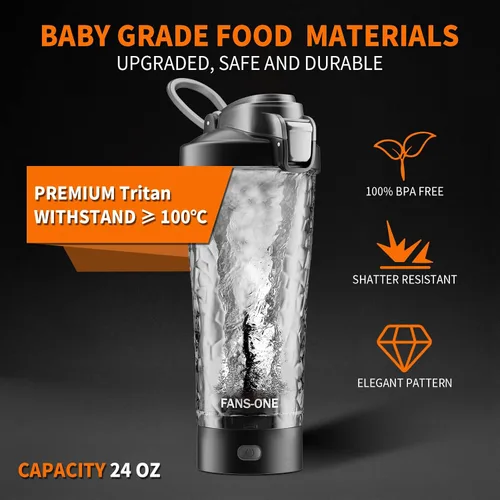 Vista 7 de FANS-ONE Botella Batidora Eléctrica Premium de Proteínas, Botellas Batidoras con Cerradura de 24 oz, Fabricada con Tritán, Libre de BPA, Taza