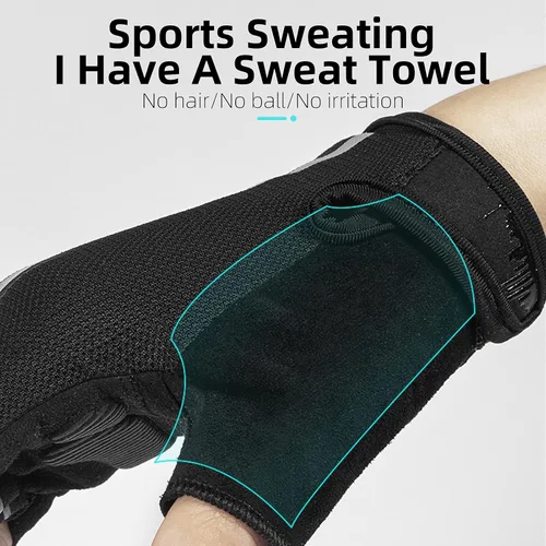 Vista 3 de ROCKBROS Guantes de bicicleta para hombres, guantes de ciclismo de medio dedo, guantes de ciclismo MTB, guantes de bicicleta de carretera