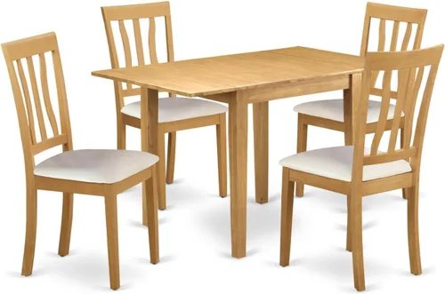Vista 15 de East West Furniture NDAN3-BCH-W - Juego de mesa de comedor moderno de 3 piezas que contiene una mesa rectangular de madera con gotas y 2 sillas