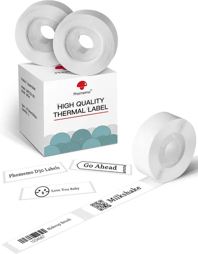 Vista 10 de Etiquetas D30, 3 rollos de etiquetas Phomemo (0.47 x 1.57 pulgadas), calcomanías térmicas autoadhesivas para D30, para nombre, suministros Blanco