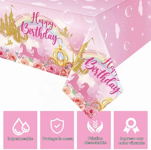 Vista 3 de Oudain Paquete de 3 manteles de plástico desechables para fiesta de princesa, manteles de plástico desechables con diseño de princesa, manteles