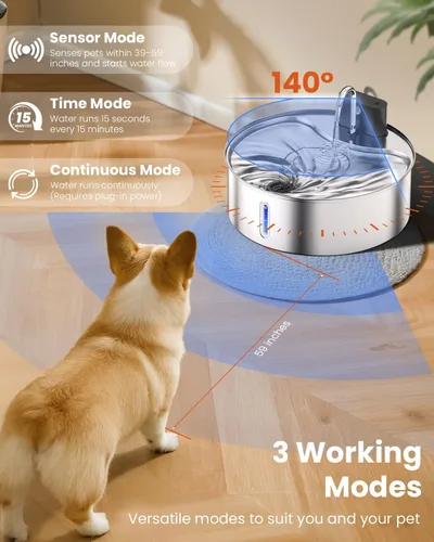 Vista 3 de Fuente de agua inalámbrica para perros grandes, fuente de agua de acero inoxidable de 12 litros con sensor, bomba silenciosa, dispensador automático