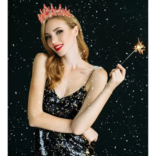 Vista 2 de Velscrun Tiara de cumpleaños de cristal rojo para mujeres y niñas, elegante corona de princesa con peinetas, banda para la cabeza, banda