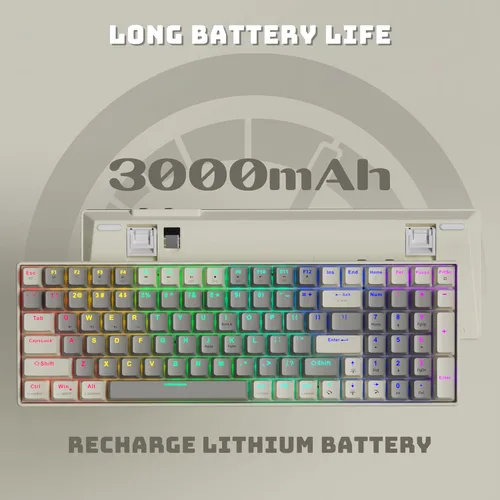 Vista 9 de Creamy Mechanical Gaming Keyboard Wireless - 100 Keys Hot-Swappable Retro Design, Silent Linear Switches, 3-Mode (BT2.4GUSB-C), LED Backlit