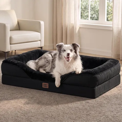 Vista 53 de EHEYCIGA Cama para perro de espuma viscoelástica para tamaño mediano, sofá ortopédico para perro con lados y forro impermeable, sofá cama lavable