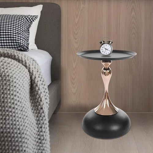 Vista 2 de Simple Modern Round Small Drink Mesa, todo el material del metal - Negro