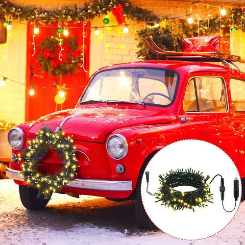 Vista 4 de Aurelema Guirnalda de luces LED de Navidad de 12 V, 33 pies, 100 luces LED para coche, decoraciones para carrito de golf, cadena de luz amarilla