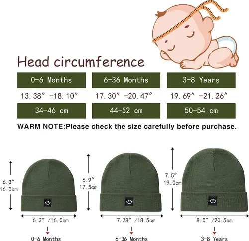 Vista 6 de 2Pack Baby Beanie Knit Toddler Hat for Girls Boys 0-8 Years Paquete de 2 Amy Verde/Gris Claro