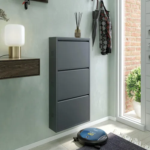 Vista 2 de CEHA Zapatero de metal de 3 niveles con tapa, organizador de almacenamiento de zapatos duradero para entrada, estante de zapatos que ahorra espacio