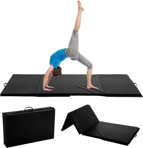 Vista 9 de Colchoneta de gimnasia para acrobacias, plegable, tapete de ejercicio para niños, adultos, tapete de yoga de piel sintética con asas de transporte